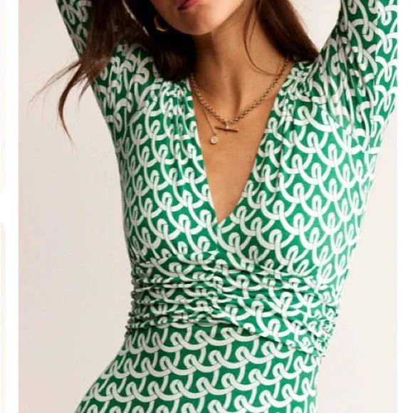 Boden | Dresses | Boden Green And White Dress | Poshmark